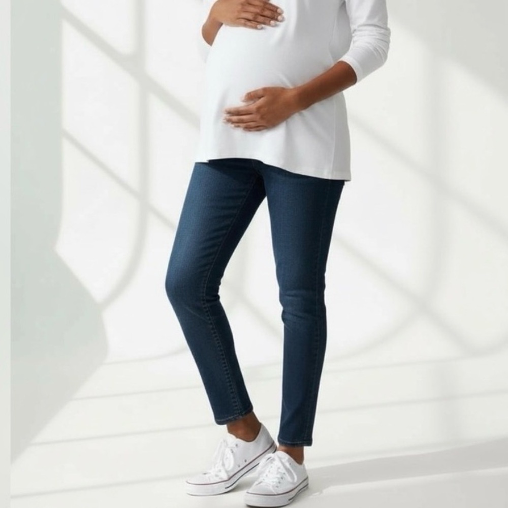 Isabel Maternity Skinny Jeans 14 Dark Wash Over Belly Panel Comfortable Summer